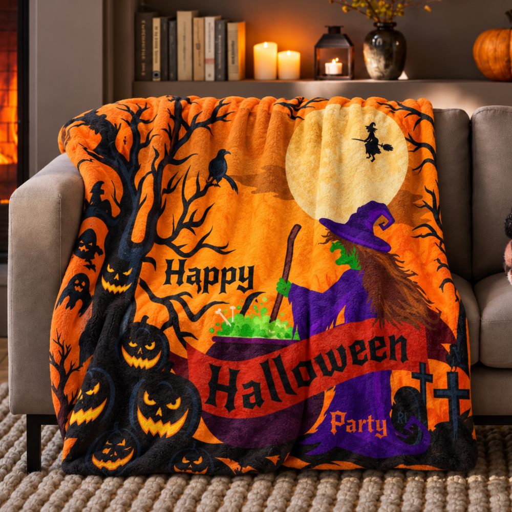 Sorcière au Clair de Lune & Citrouilles — Plaid Halloween