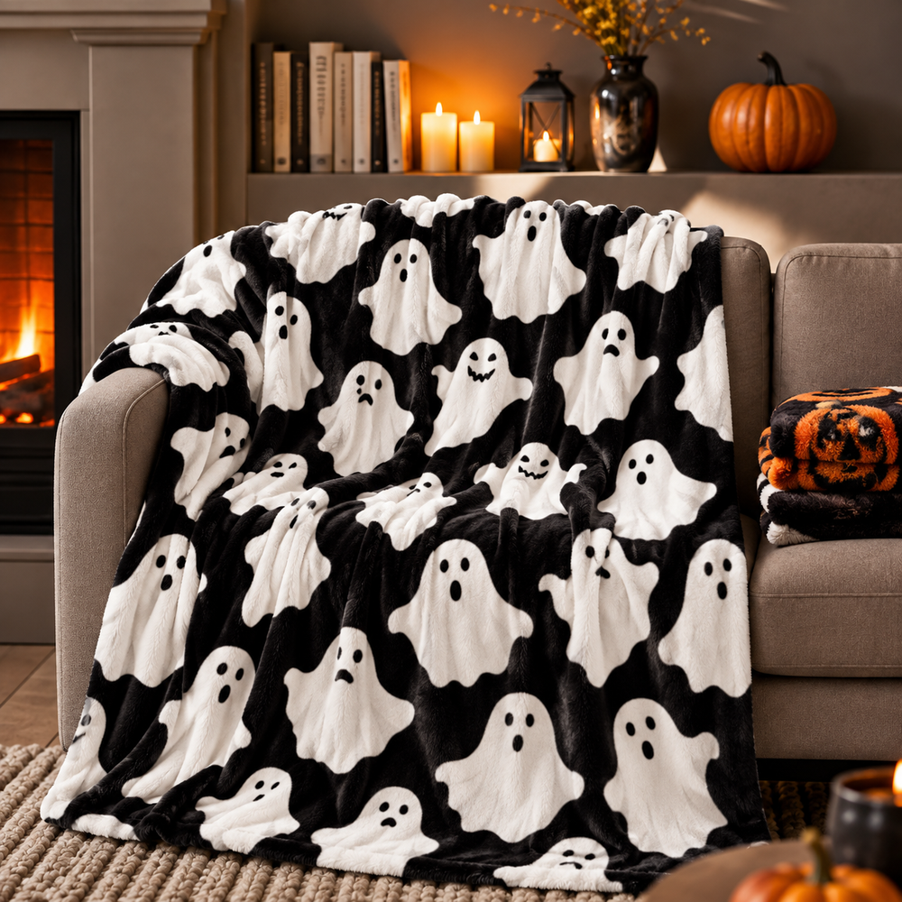 Fantômes Blancs sur Nuit Noire — Plaid Halloween
