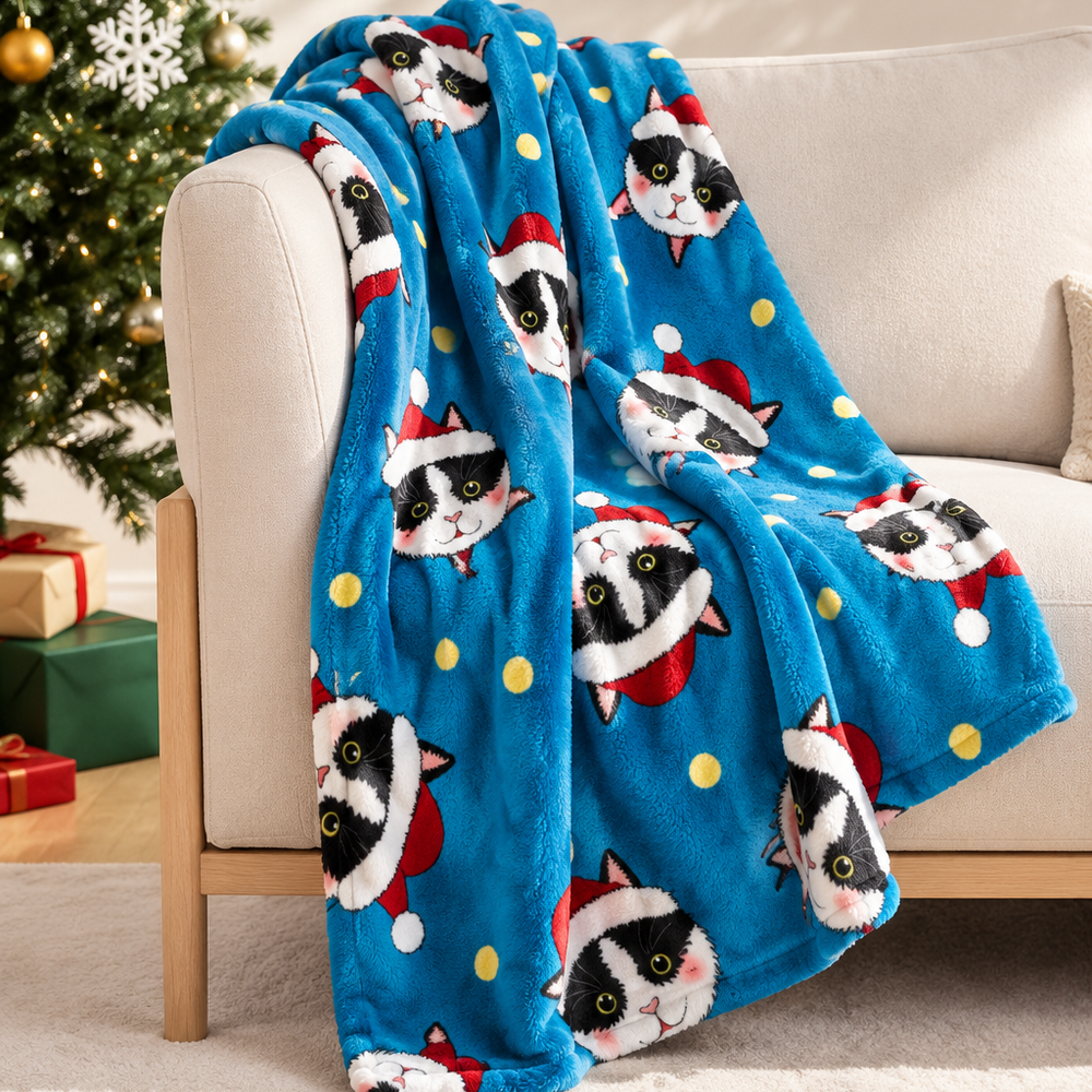 Chats Festifs & Bonnets de Père Noël — Plaid Noël