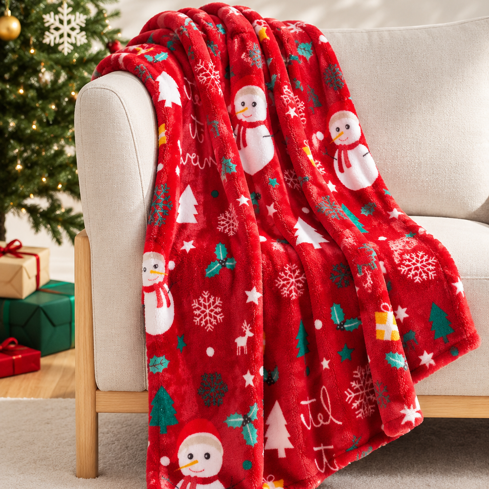 Bonhommes de Neige & Sapins — Festifs Plaid Noël